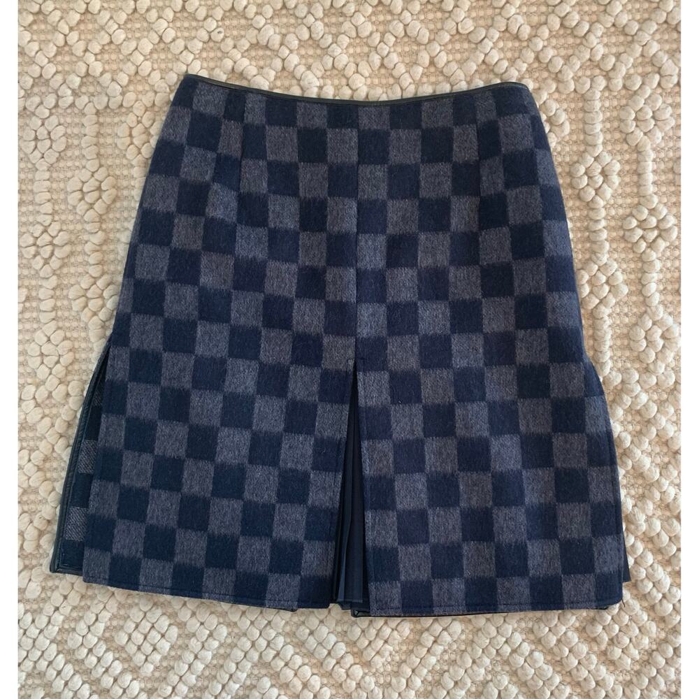 Per Se Wool Blend Checker Board Pleated Kilt Style Skirt Size 0 Grey Black